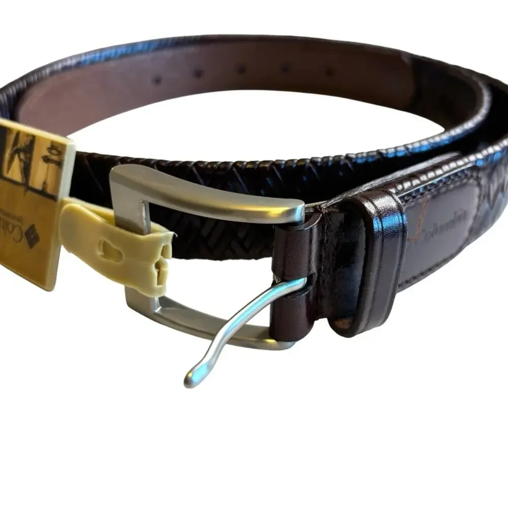 Columbia Brown Leather Woven Belt Men's XL |‎ Braided Dress Casual NWT
